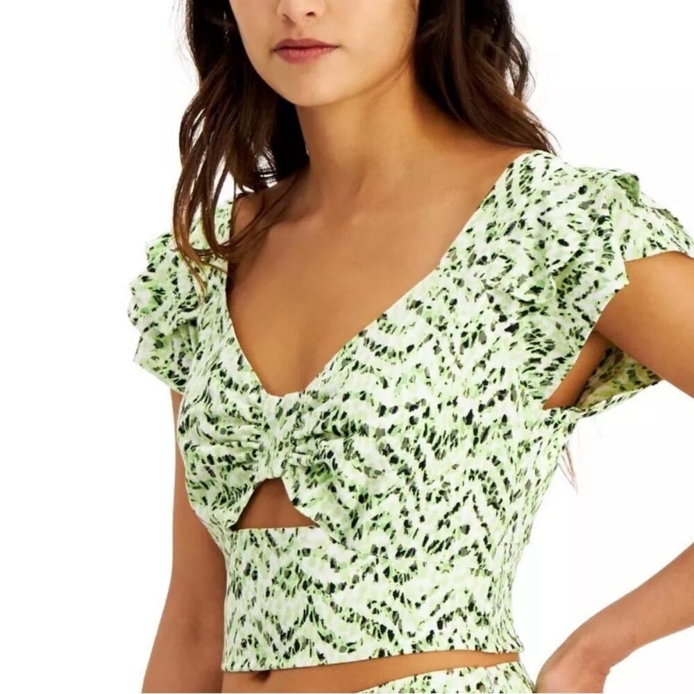Bar III Printed Sweetheart Neckline Crop Top Tiger Tracks Size 0